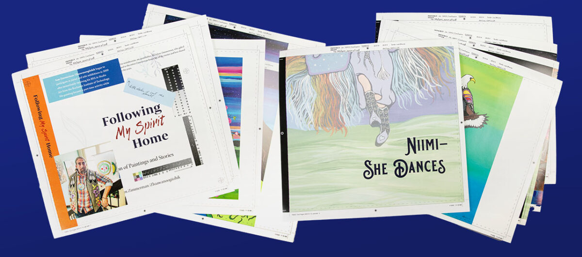 Several test pages showing sample pages from the book. On the left is a combination of the title page and other cover graphics; on the right is the Niimi divider page.